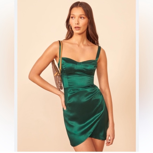 Reformation Dresses & Skirts - Reformation || Fonda Corset Silk Mini Dress Emerald Green